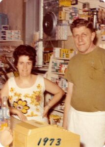 Dick and June Winking at Winking's Market in 1973. Recognize those 70's fashions?