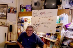 Dick Winking at the store on the 60th year anniversary of beginning Winking's Market.