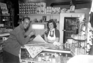 Winkings Market store in 1953 with Barb Feld and Jack Koch. Jack and Barb would eventually get married.